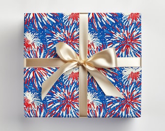 Vintage Geschenkpapier, Rockabilly Geschenkpapier, 4. Juli Geschenkpapier Rot Weiß Blau
