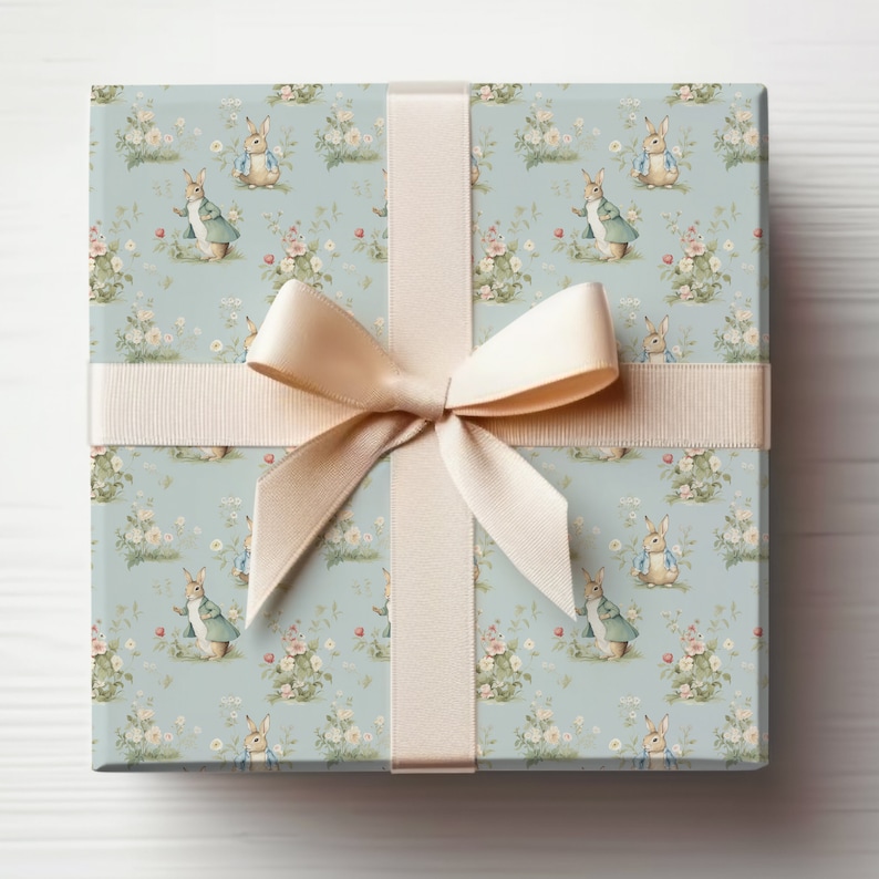 Rabbit Wrapped Box Vintage Rabbit Wrapping Paper, Rabbit Baby Shower Wrapping Paper Roll ...