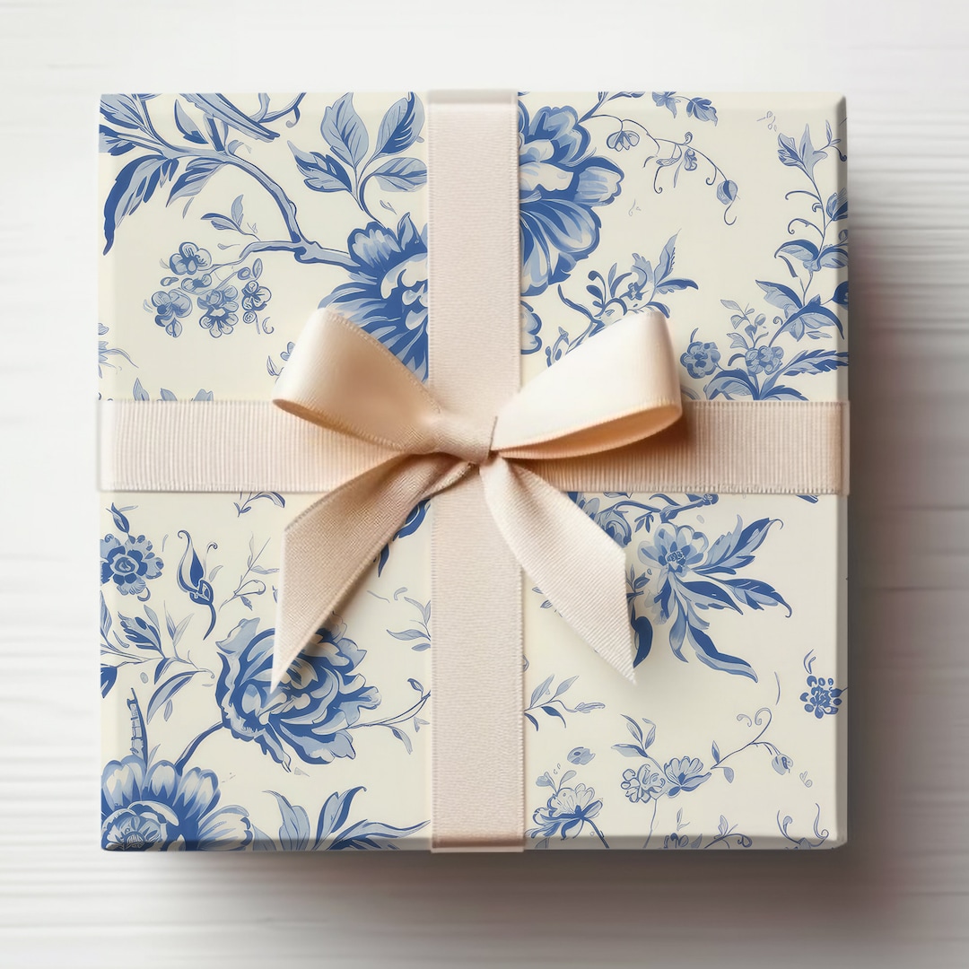 Elegant Wrapping Paper Blue Wedding Gift Wrap Roll, Blue Chinoiserie ...