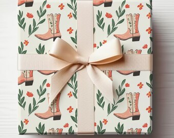 Cowgirl Wrapping Paper Pink Cowgirl Boots Western Wrapping Paper Roll Cute Cowgirl Birthday Gift Wrapping Roll