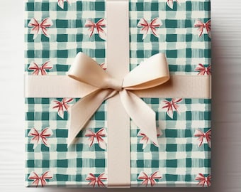 Cute Christmas Gingham Wrapping Paper Gingham Gift Wrapping Roll, Coquette Christmas Wrapping Paper Roll Popular Christmas Gift Wrap