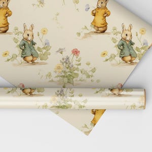 Rulle med vintage kanininslagningspapper, Cottagecore kanin, presentinslagningsrulle, könsneutralt inslagningspapper, klassisk kanin, presentinslagning för babyshower bild 2