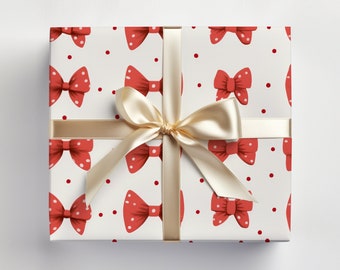 Red Bow Wrapping Paper Roll Red Bow, Cute Red Bow Gift Wrap Roll With Hand Drawn Bows Wrapping Paper Cute Christmas Bow Gift Wrap