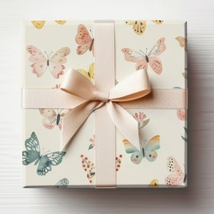 Baby Girl Butterfly Wrapping Paper Butterfly Birthday Party Gift Wrap Butterflies, Pastel Spring Wrapping Paper Roll