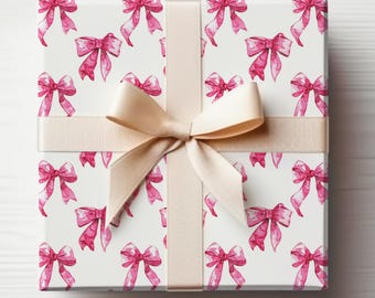 Pink Bow Wrapping Paper Watercolor Bow Coquette Wrapping Paper Light Pink Bow Gift Wrapping Roll Baby Girl Pink Bow Gift Wrap Girly