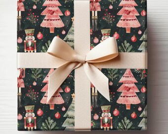 Black Nutcracker Wrapping Paper Roll Christmas Nutcracker Gift Wrapping Dark Nutcracker Wrapping Paper, Toy Nutcracker