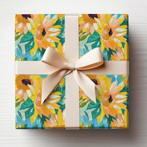 Sunflower Gift Wrapping Roll Sunflowers Wrapping Paper Roll, Colorful Sunflower Gift Wrap Roll of Painted Sunflowers Birthday Wrapping Paper