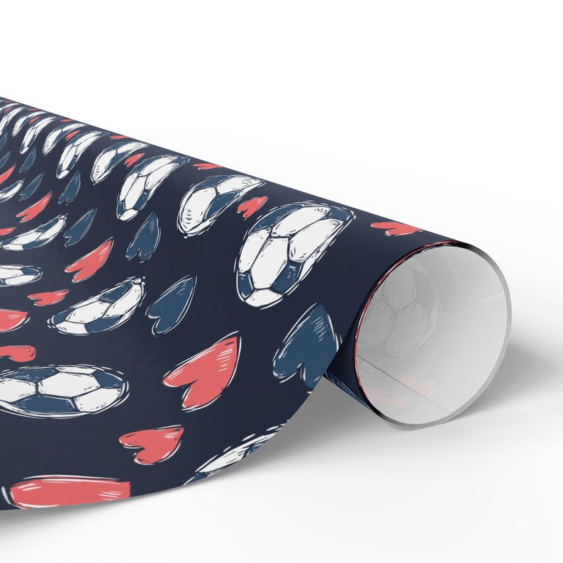 Fußball-Geschenkpapierrolle, Fußball-Liebhaber-Geschenkpapierrolle, Fußball-Geschenkpapier mit Herzen, Fußball-Mama-Geschenkpapierrolle Bild 7