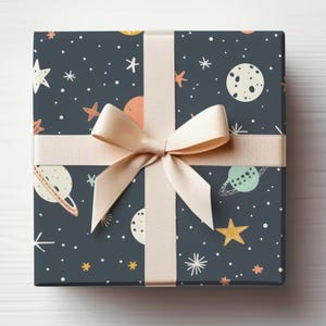 Solar System Wrapping Paper Planets Gift Wrap Roll For Boys, Outerspace Wrapping Paper For Scientists, Astronomy Gift Wrapping