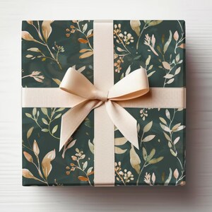 Green Floral Gift Wrap Roll Forest Green Flowers Wrapping Paper Anniversary, Birthday, Fall Floral Wrapping Paper Roll Hunter Green