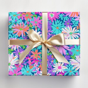 Purple Wrapping Paper, Purple Daisy Wrapping Paper Purple Flowers Gift Wrap Roll Purple Floral, Girly Wrapping Paper Roll Purple image 5