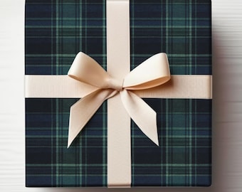 Dark Plaid Wrapping Paper Dark Christmas Gift Wrap For Men Xmas Wrapping Paper Roll Blue and Green Tartan Scottish Plaid