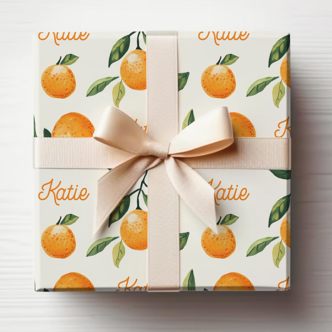 Little Cutie Wrapping Paper With Name, Customized Oranges Wrapping ...
