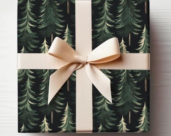 Dark Forest Wrapping Paper Roll Winter Forest Wrapping Paper Magical Forest Gift Wrapping Roll Spruce Trees, Pine Tree Wrapping Paper