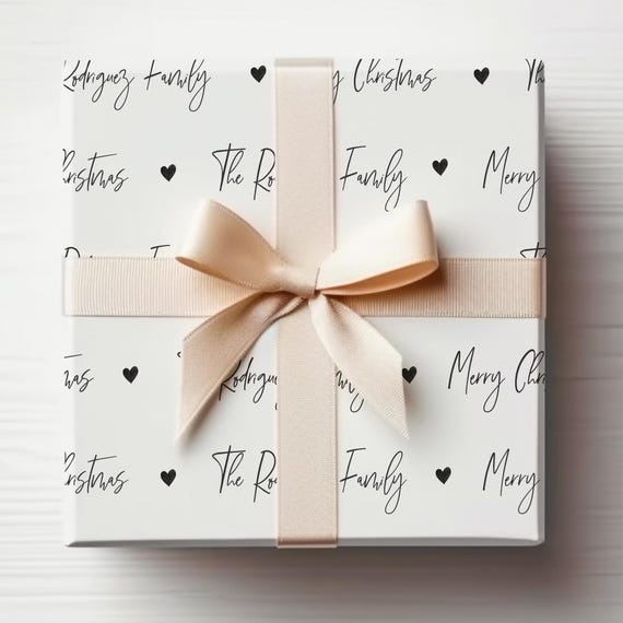Custom Name Wrapping Paper Christmas Customized Gift Wrap Roll Modern Script Wrapping Paper Custom Name Gift Wrap Roll