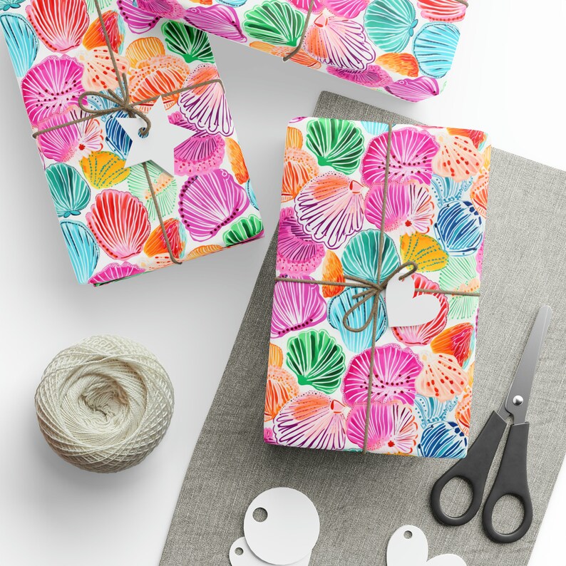 Beachy Wrapping Paper Roll, Seashell Wrapping Paper, Beach Gift Wrap, Preppy Wrapping Paper, Summer Gift Wrap, Beach Wrapping Paper image 2