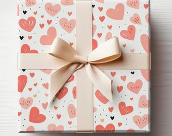 Valentines Hearts Wrapping Paper Roll Pink Heart Gift Wrapping Roll Cute Hearts Wrapping Paper Gift Wrapping Roll Glossy Wrapping Paper