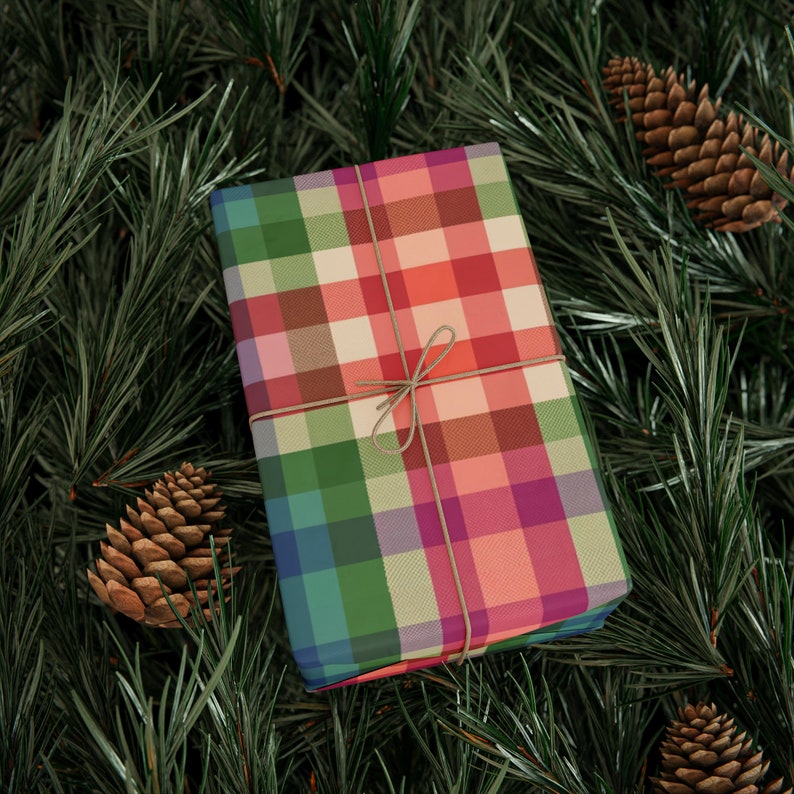 Spring Rainbow Plaid Wrapping Paper Roll, Rainbow Colored Wrapping Paper, Colorful Gift Wrap, Modern Plaid Gift Wrapping Roll image 5
