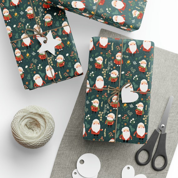 Black Santa Wrapping Paper Roll, Cute Santa Gift Wrap Roll, Modern