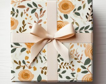 Vintage Roses Wrapping Paper Roses, Orange Wrapping Paper, Orange Flowers Wrapping Paper, Orange Floral Gift Wrap Roll Orange Flowers