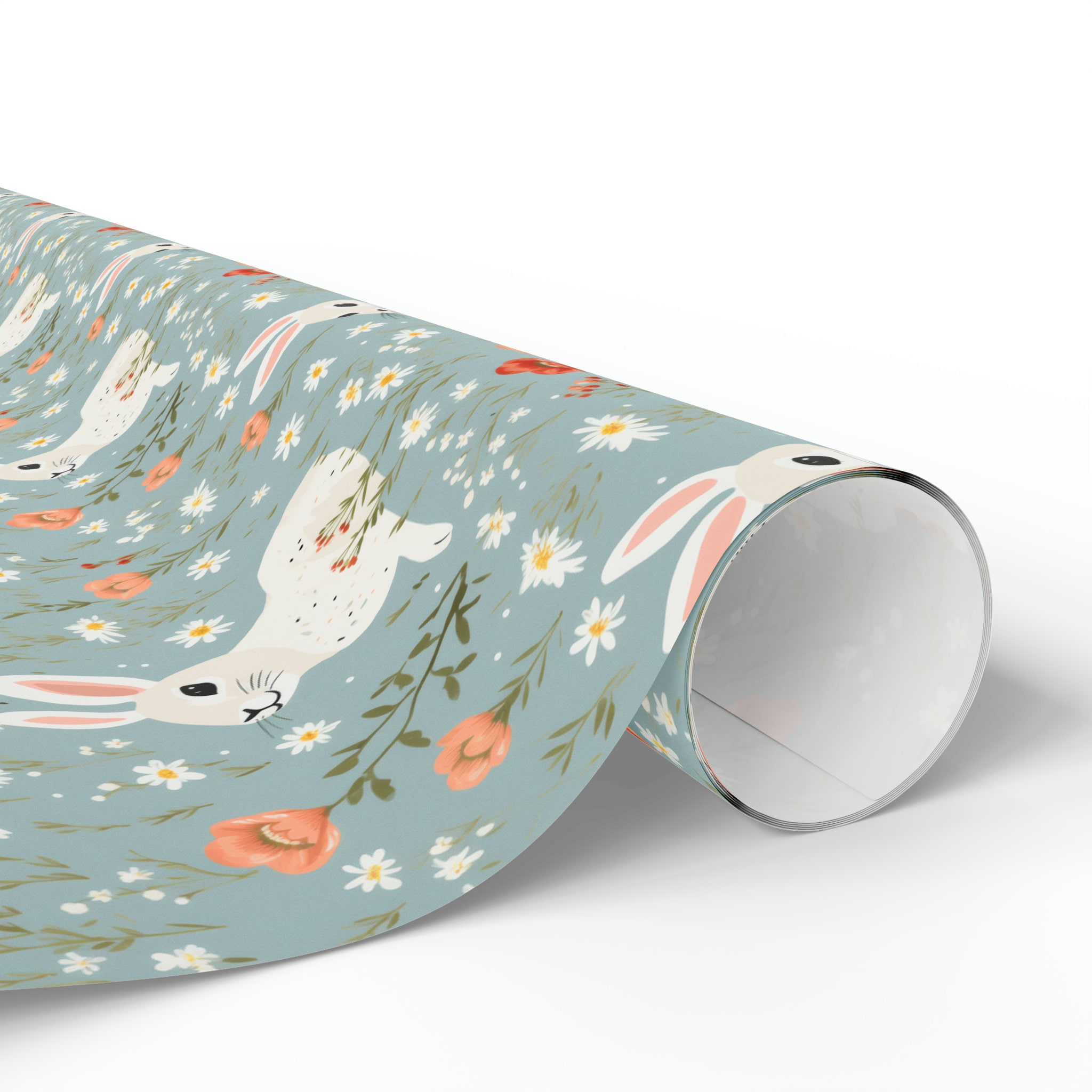 Modern Bunny Wrapping Paper Roll Cute Spring Bunny Gift Wrapping Roll ...