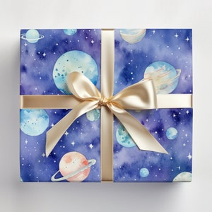 Space Wrapping Paper Roll, Space Birthday Gift Wrap Roll, Planets Wrapping Paper, Planets Gift Wrapping, Cute Outerspace Gift Wrap