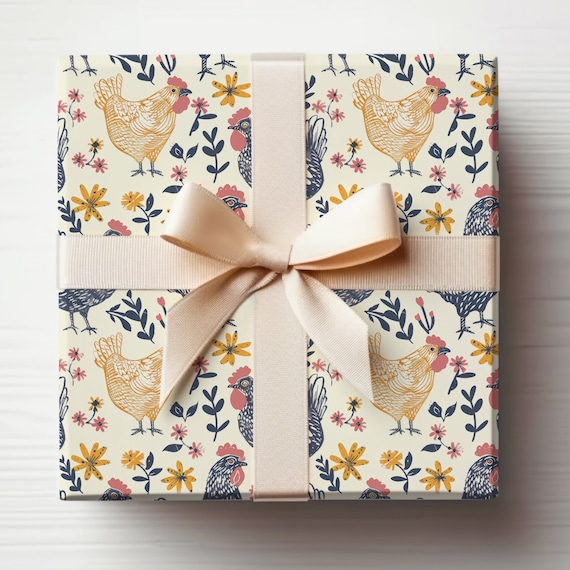 Chickens Wrapping Paper Roll Gift Wrap Roll Chickens, Farming Gift Wrap, Farm Wrapping Paper Homesteading Gift Wrap, Spring Chickens
