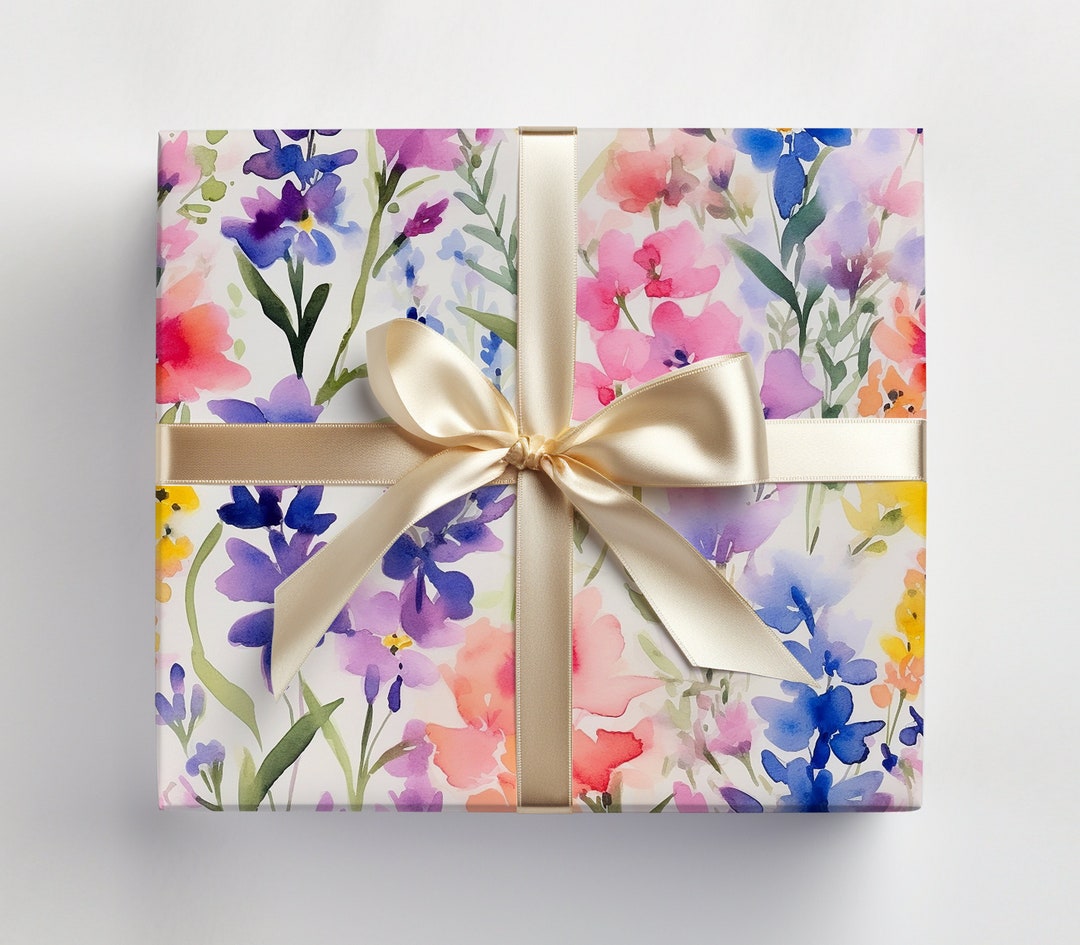 Spring Watercolor Floral Wrapping Paper Roll Spring Flowers, Watercolor ...