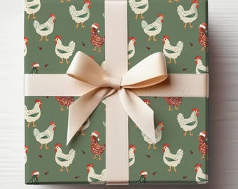 Chicken Wrapping Paper Christmas Chickens Gift Wrap Roll, Funny Christmas Wrapping Paper Homestead Christmas Gift Wrap Farm Wrapping Paper