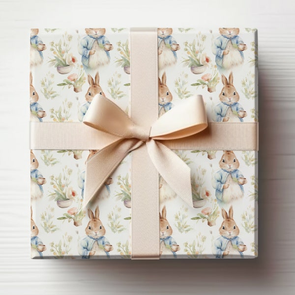 Vintage Rabbit Wrapping Paper Roll Vintage Rabbit Baby Shower Gift Wrap, Cute Boy Rabbit Gift Wrapping Paper for Baby Boy Shower