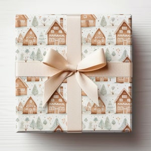 Gingerbread House Wrapping Paper Roll, Cute Gingerbread Wrapping Paper Christmas Gingerbread Houses Gift Wrapping Roll, Modern Gift Wrapping