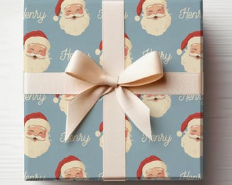 Carta da regalo di Babbo Natale blu con nome Carta da regalo di Babbo Natale personalizzata Rotolo Carta da regalo di Babbo Natale per ragazzi Carta da regalo di Babbo Natale personalizzata