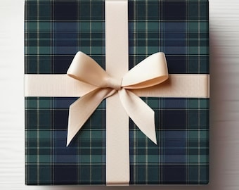 Dark Plaid Wrapping Paper Mens Wrapping Paper Roll Dark Christmas Plaid Navy Blue Tartan Scottish Plaid Wrapping Paper