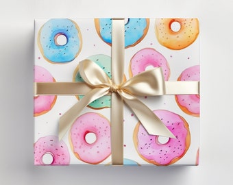 Donuts Wrapping Paper Donut Gift Wrap Roll With Donuts, Pink Donut Wrapping Paper Roll, Watercolor Donuts Gift Wrap Roll Doughnut