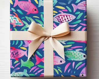Rouleau de papier cadeau poisson, Papier cadeau poisson aquarelle, Papier cadeau pêcheur, Papier cadeau poissons mignons