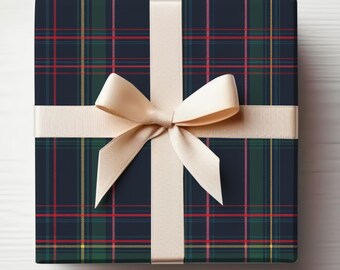 Scottish Plaid Wrapping Paper Dark Plaid Gift Wrap Roll Navy Blue Plaid Wrapping Paper For Men Dark Christmas Wrapping Paper