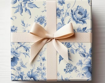 Viktorianische Geschenkpapierrolle, Blau Chinoiserie Geschenkpapier Blau Hochzeit Geschenkpapier, Elegante Geschenkpapierrolle