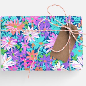 Purple Wrapping Paper, Purple Daisy Wrapping Paper Purple Flowers Gift Wrap Roll Purple Floral, Girly Wrapping Paper Roll Purple image 4