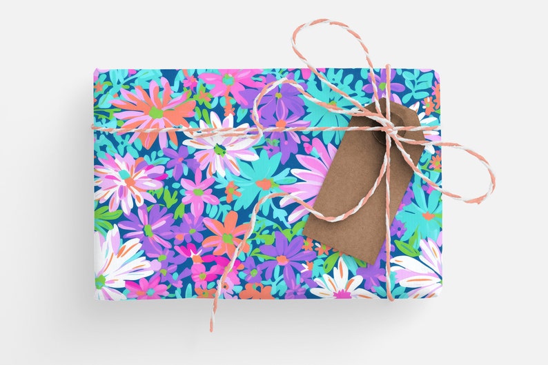 Purple Wrapping Paper, Purple Daisy Wrapping Paper Purple Flowers Gift Wrap Roll Purple Floral, Girly Wrapping Paper Roll Purple image 4