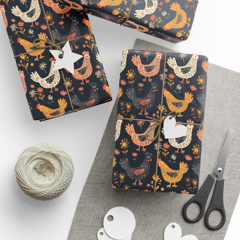Chicken Wrapping Paper, Cute Chickens Gift Wrap Roll Homesteading Wrapping Paper Roll Chickens Gift Wrapping Roll image 2