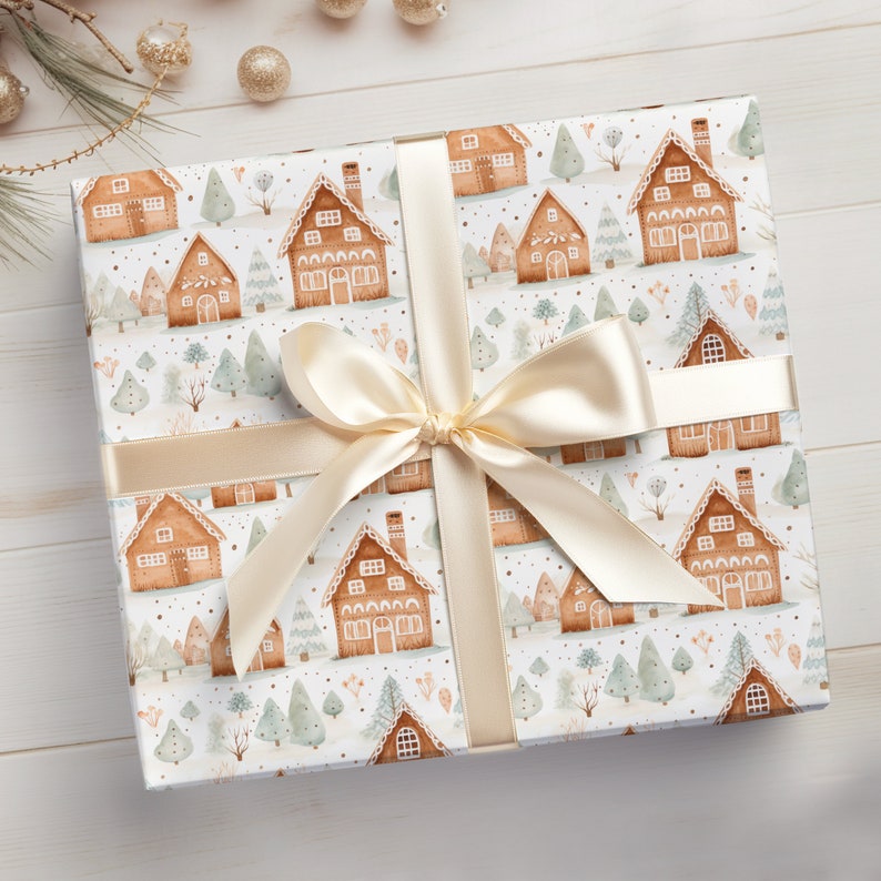 Gingerbread House Wrapping Paper Roll, Cute Gingerbread Wrapping Paper Christmas Gingerbread Houses Gift Wrapping Roll, Modern Gift Wrapping image 7