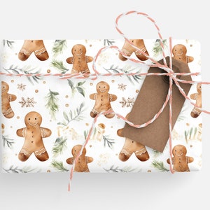 Gingerbread Wrapping Paper Gingerbread Man, Christmas Wrapping Paper Roll Watercolor Gingerbread Man, Bespoke Gift Wrap image 8