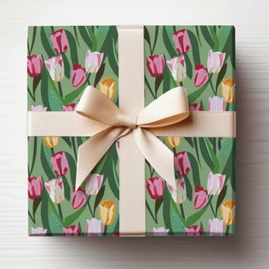 Papier cadeau tulipe Papier cadeau tulipe pour amoureux des tulipes, Papier cadeau tulipes printanières mignonnes, Rouleau cadeau tulipe Tulipes printanières