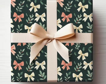Dark Christmas Wrapping Paper Coquette Christmas Gift Wrapping Roll Dark Xmas Wrapping Paper Cute Bow Wrapping Paper