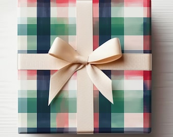 Plaid Wrapping Paper, Watercolor Plaid Wrapping Paper Roll, Modern Christmas Plaid Wrapping Paper, Masculine Plaid Gift Wrap Roll, Gingham