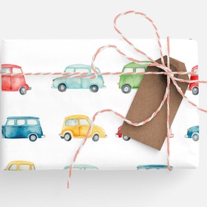 Cute Cars Wrapping Paper Cars Gift Wrap, Watercolor Cars Wrapping Paper, Cars Birthday Wrapping Paper, Cars Baby Shower Gift Wrap image 3