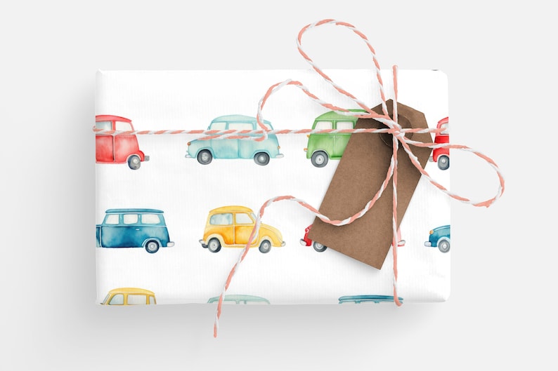 Cute Cars Wrapping Paper Cars Gift Wrap, Watercolor Cars Wrapping Paper, Cars Birthday Wrapping Paper, Cars Baby Shower Gift Wrap image 3