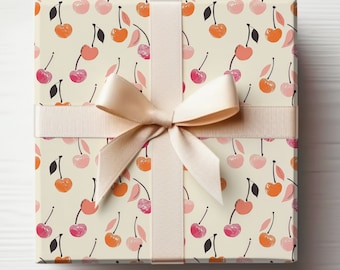 Papier Cadeau Cerise | Papier Cadeau Fruité Rose Et Rouge Rétro
