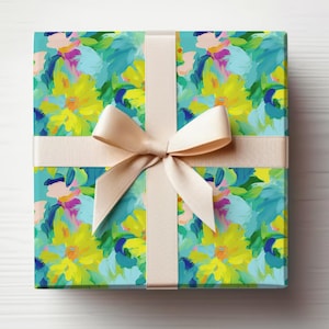 Turquoise Wrapping Paper Roll Teal Blue Painterly Gift Wrap Roll Teal Wrapping Paper Neon Blue Gift Wrap Abstract Modern Gift Wrapping