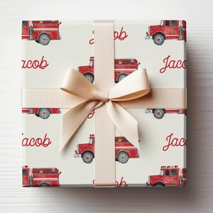 Carta da regalo per camion dei pompieri Carta da regalo natalizia per ragazzi con nome Carta da regalo natalizia per bambini Rotolo di carta da regalo per camion Pompiere